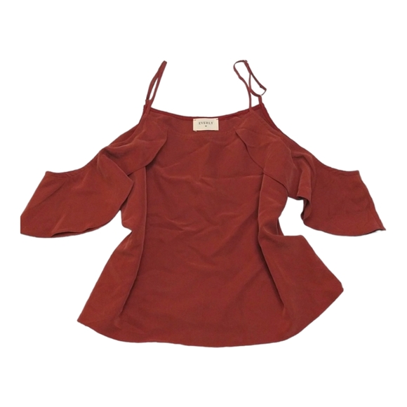 Everly Rustic Brown Cold Shoulder Top - Picture 1 of 6